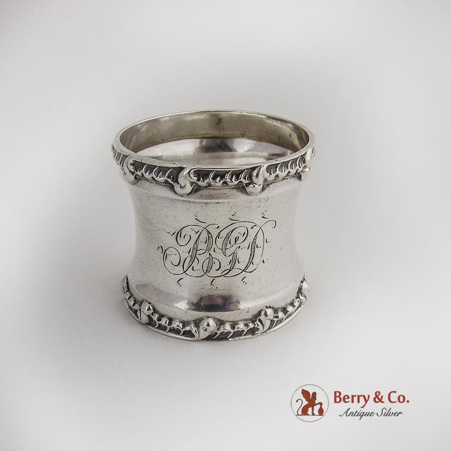 Scroll Shell Border Napkin Ring Sterling Silver 1900 Mono BGD