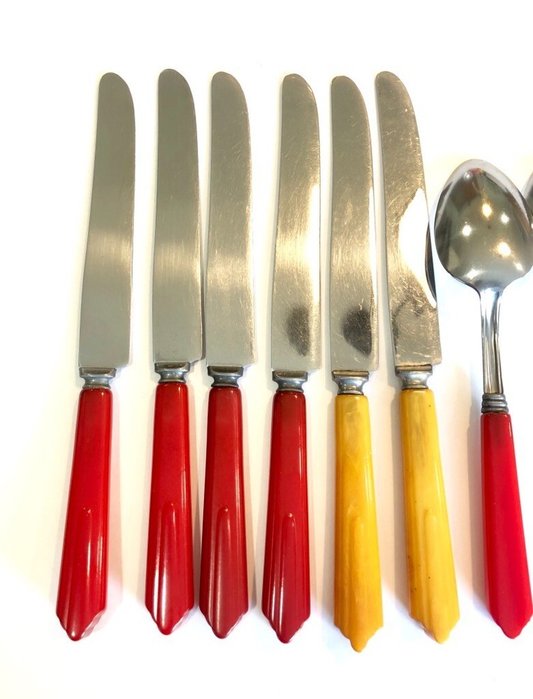 Bakelite Catalin 15 pc Partial Set Multicolor Flatware 1930's #4
