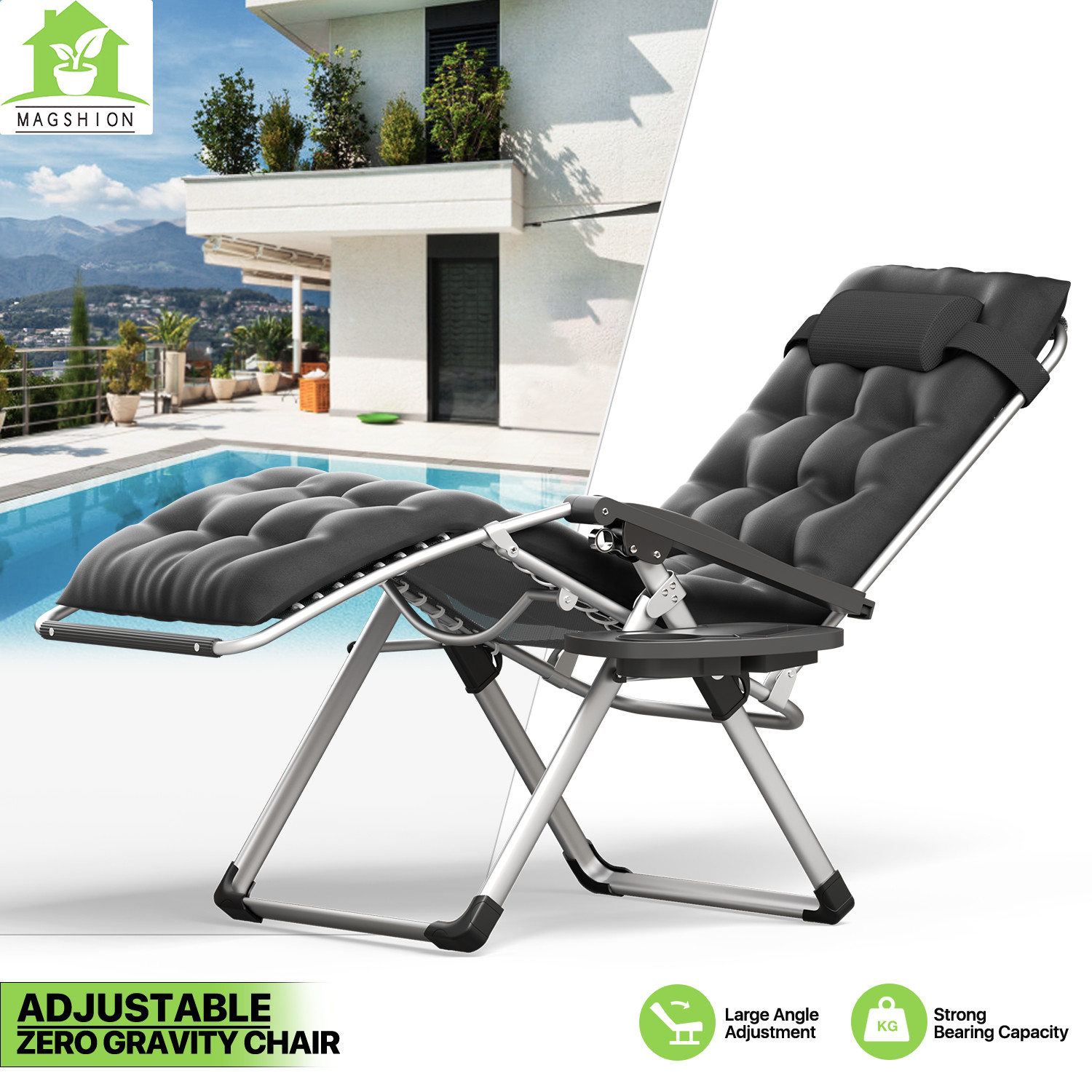 Foldable Outdoor Zero Gravity Chair Recliner Lounge Chaise w/Detachable Cushion