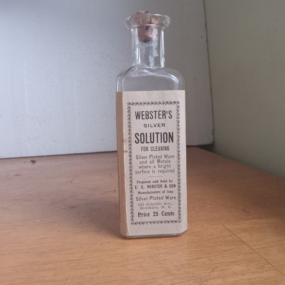 WEBSTER'S SILVER SOLUTION BROOKLYN,NY LABELED 1890s HAND BLOWN BOTTLE