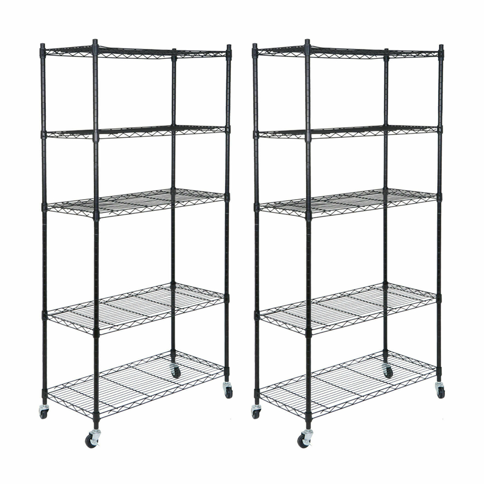 2PCS 5-Shelf Heavy Duty Storage Shelving Unit Organizer Wire Rack with 4 Wheels