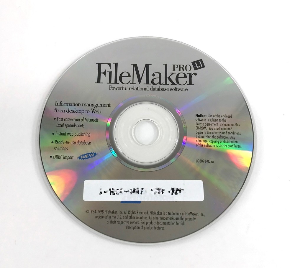 Filemaker Pro 4.1 Software For Mac • Database • Complete in Box w/Serial Numbers