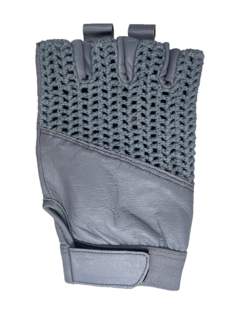 Leather Crochet Cycling / Bicycle Gloves - Grey