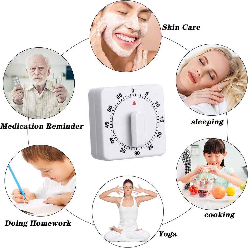 1/2x Square 60-minute Mechanical Kitchen Timer Battery-free Learning Alarm Clock