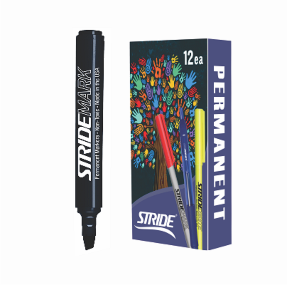 Stride StrideMark Tank Permanent Marker, Broad Chisel Tip, Black, 12/Pack