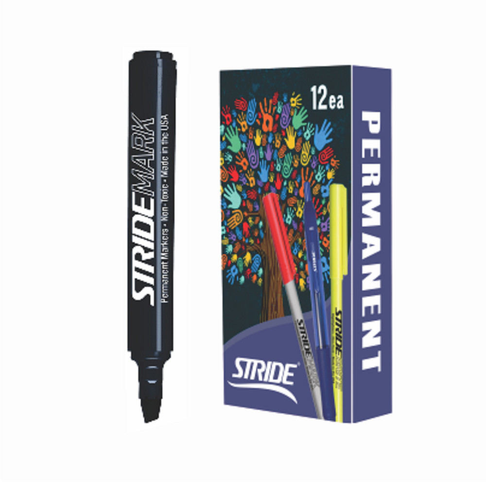 StrideMark Tank Permanent Marker, Broad Chisel Tip, Black, 12/Pack, #22001