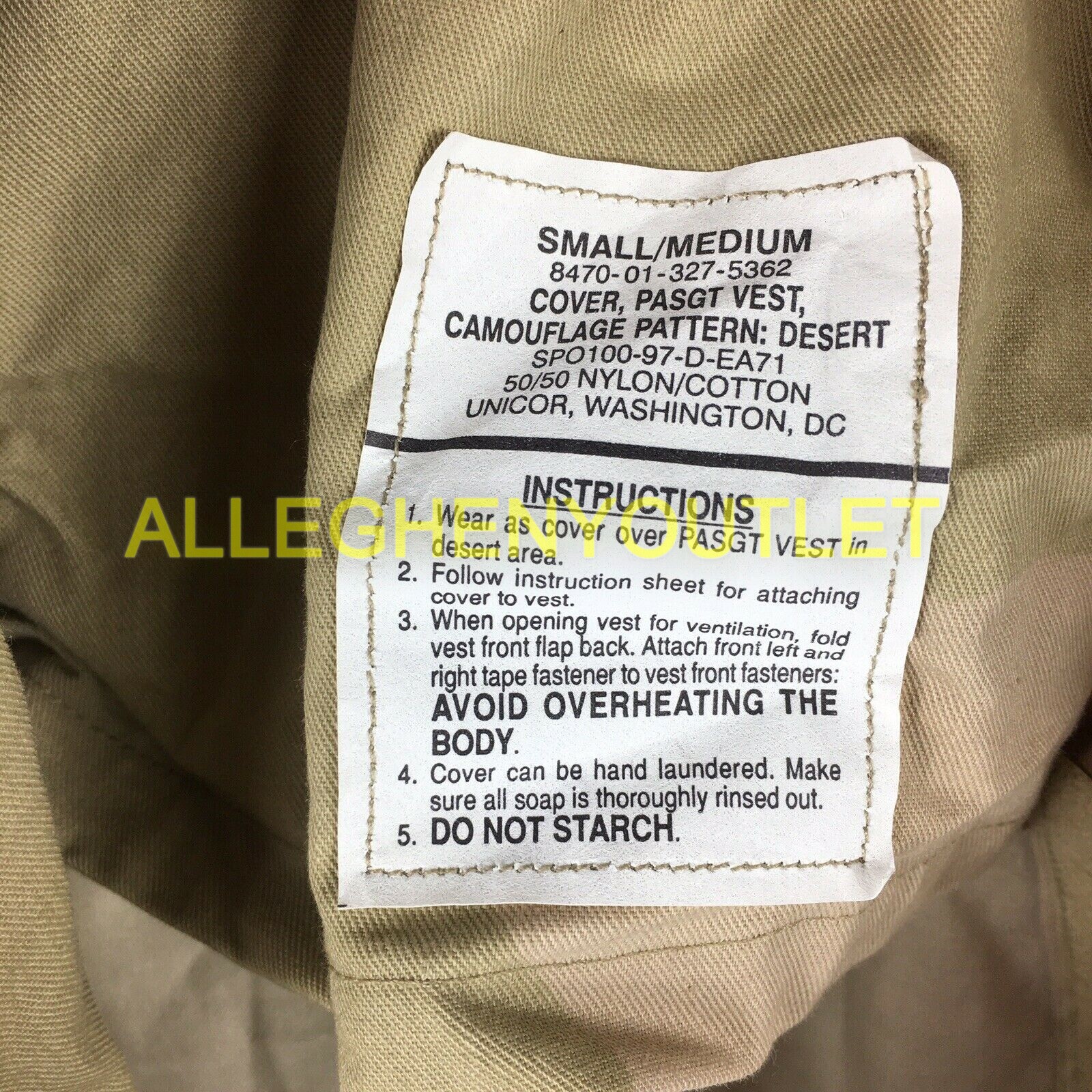 USGI Military PASGT Vest Flak Cover Desert 3-Color Camo SMALL / MEDIUM NIB