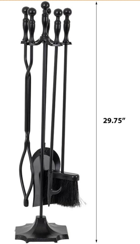 Modern Ember Cascade 5 Piece Fireplace Tool Set in Black | Includes Brush,...
