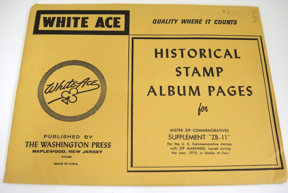 White Ace 1975 Mister Zip Commemorative Stamp Blocks of 4 Supplement ZB-11 NOS