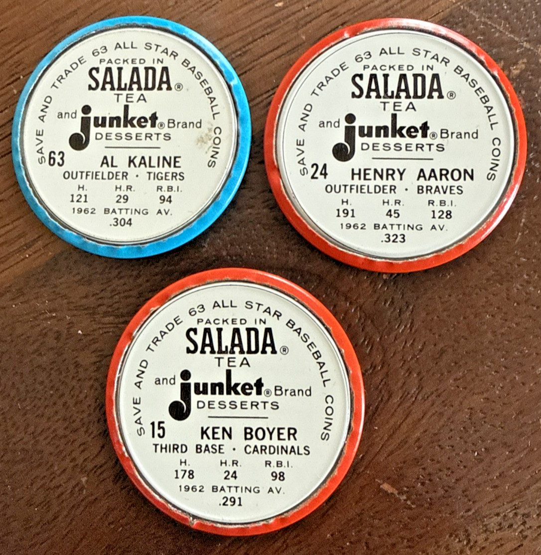 1962/1963 Salada Tea Junkett Baseball Coins Lot 32 Kaline Aaron Robinson Wilhelm