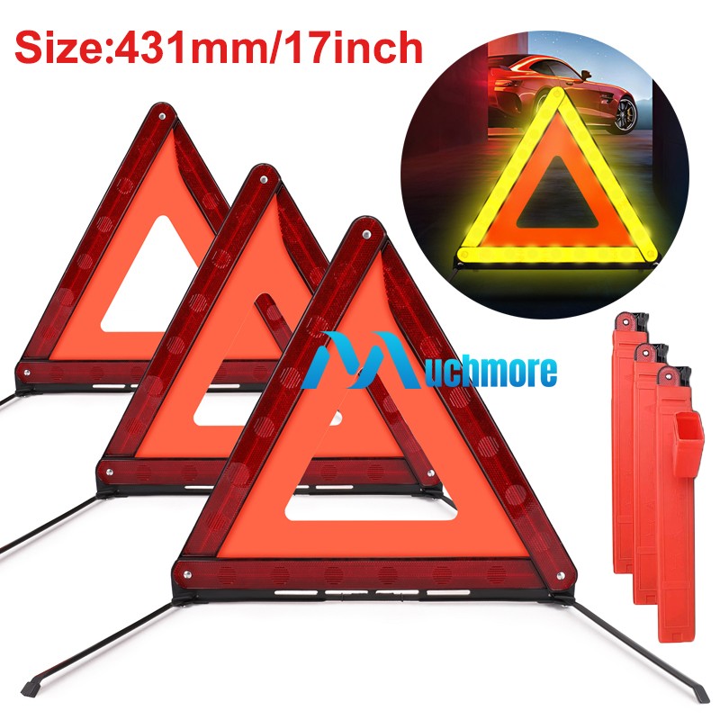 17in Safety Reflective Triangles DOT Approved, 3 Pack Foldable Warning Triangles