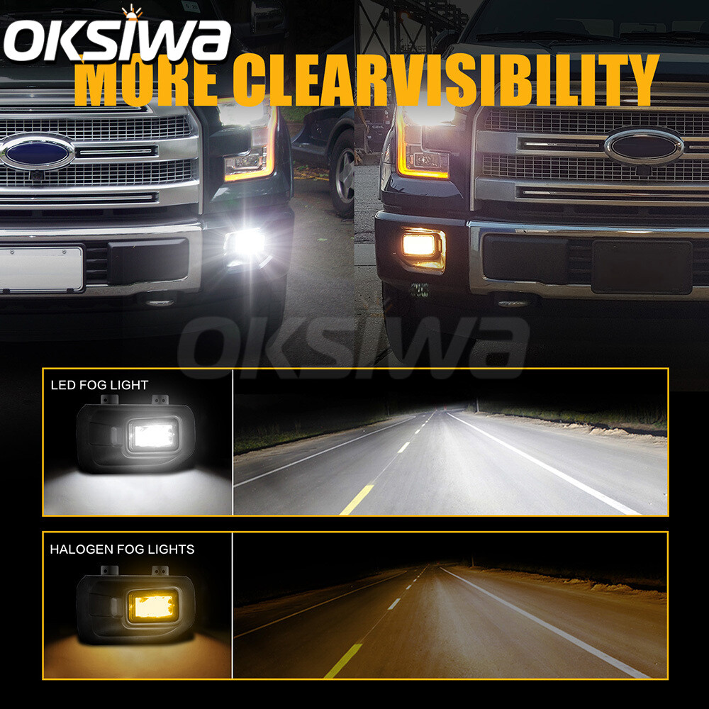 LED Fog Lights For 2015 16 2017 Ford F-150 Clear Lens Front Bumper Driving Lamps