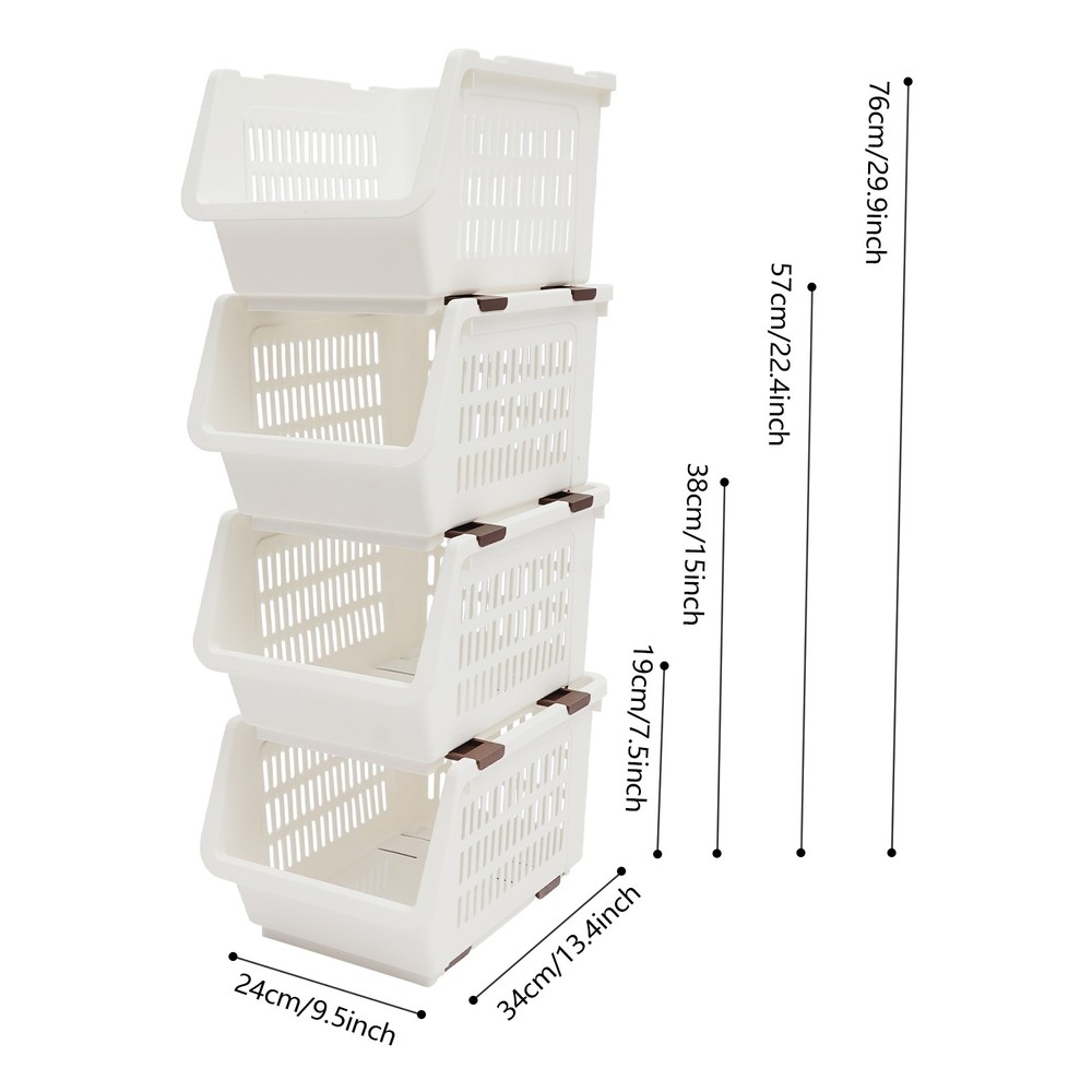 4PCS Stacking Storage Baskets Heavy Duty (38LBS Capacity) Storage Bins