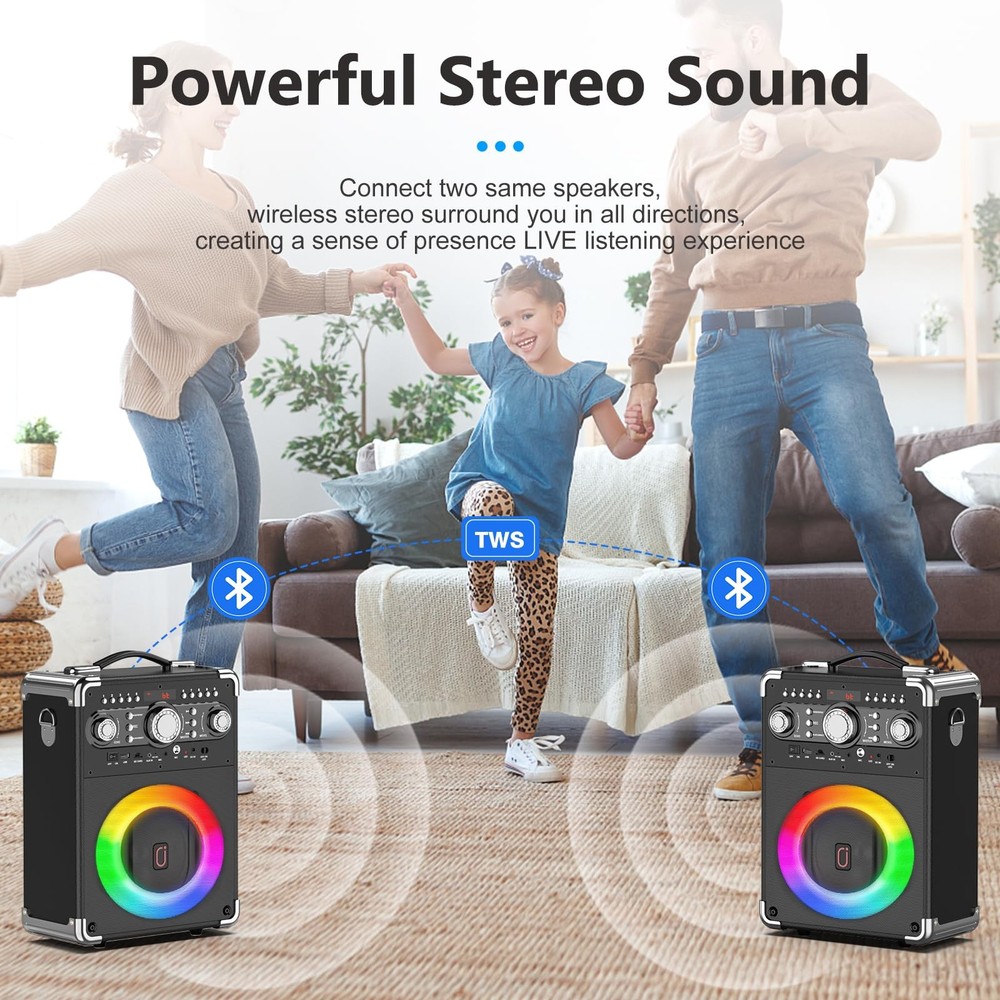 HWWR Karaoke Machine, Portable Bluetooth 5.3 Speaker with 3 Wireless Micropho...
