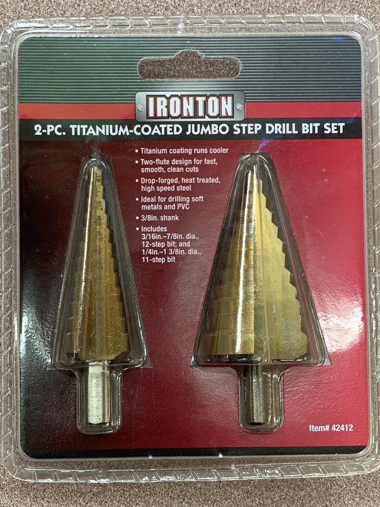 Ironton 2-Pc. Titanium – Coated Jumbo Step Drill Bit Set **NEW**