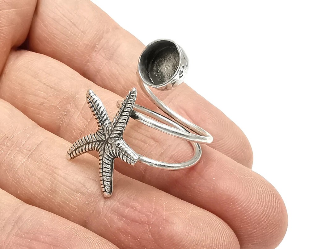 Starfish Wrap Blank Silver Ring Setting Cabochon Mounting Base Brass G27565