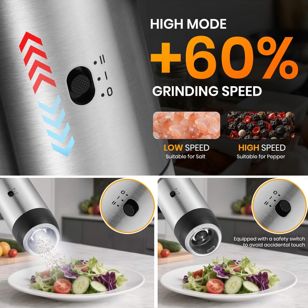 Rechargeable Salt Grinder Set with Variable Grinding Speed, External Adjustab...