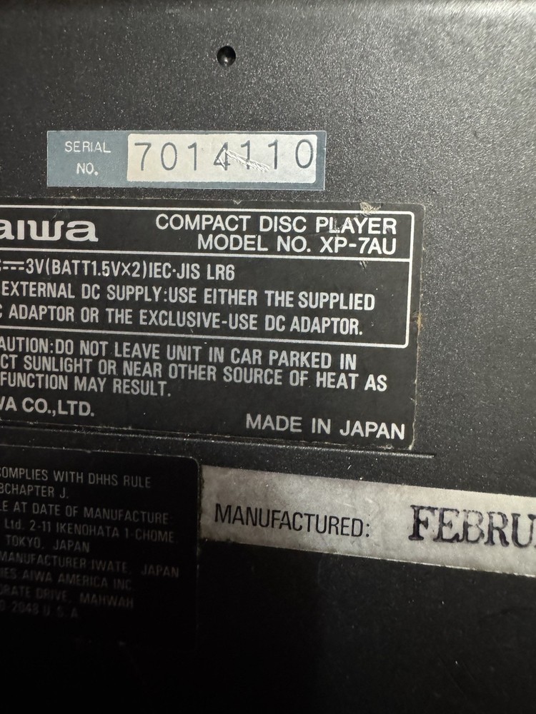 Rare Aiwa XP-7AU Compact Disc CD Player Untested Read Description