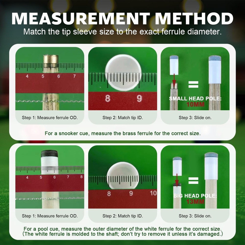 40Pcs Slip On Pool Cue Tips Replacement Kit, 4 Sizes Upgrade Pool Stick Tips ...