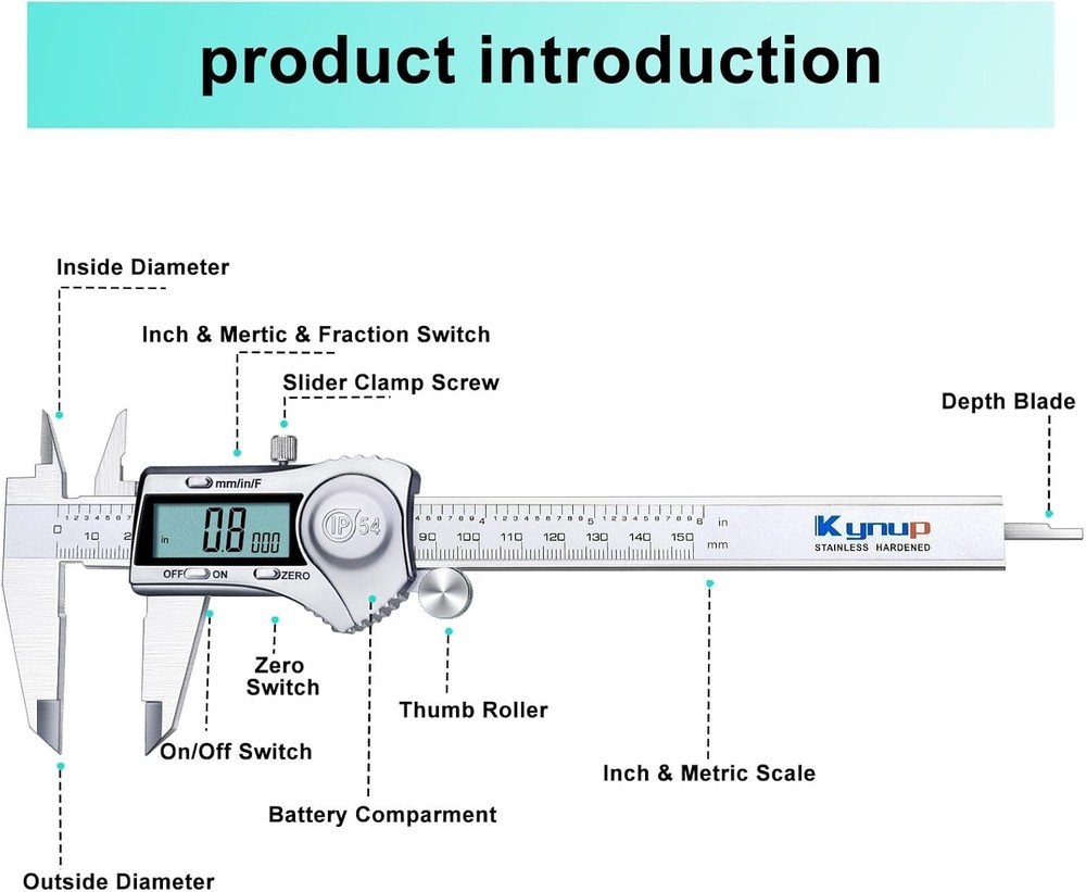High Accuracy Digital Caliper with Lockable Head and Auto Shut-Off Feature