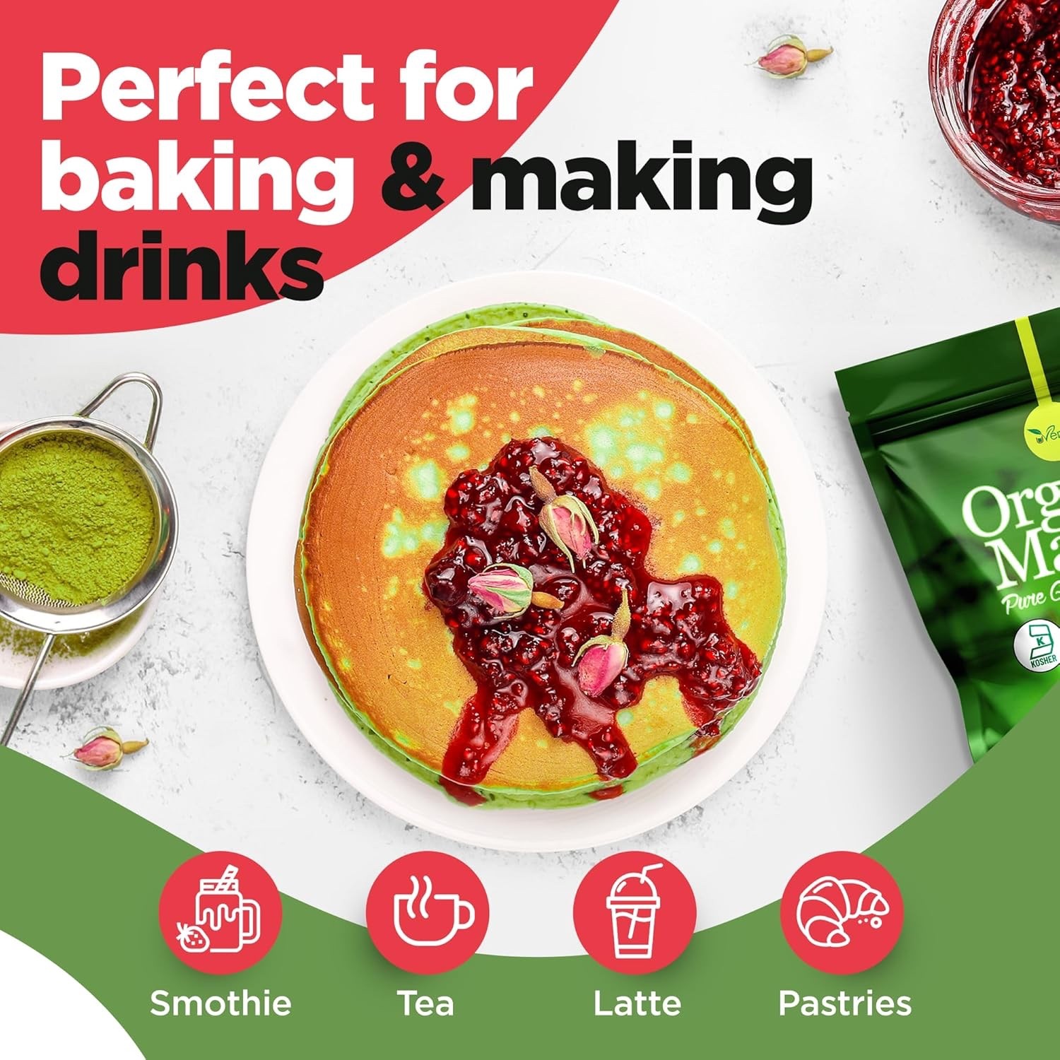 uVernal Organic Matcha Green Tea Powder - 100% Pure Matcha for Latte & Baking