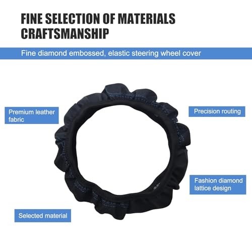 Steering Wheel Cover, Soft Microfiber Leather Double Circle 1 PC Black & Blue