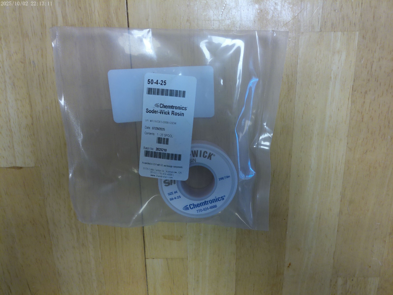 CHEMTRONICS 50-4-25 DE-SOLDERING BRAID #4 .110 25FT