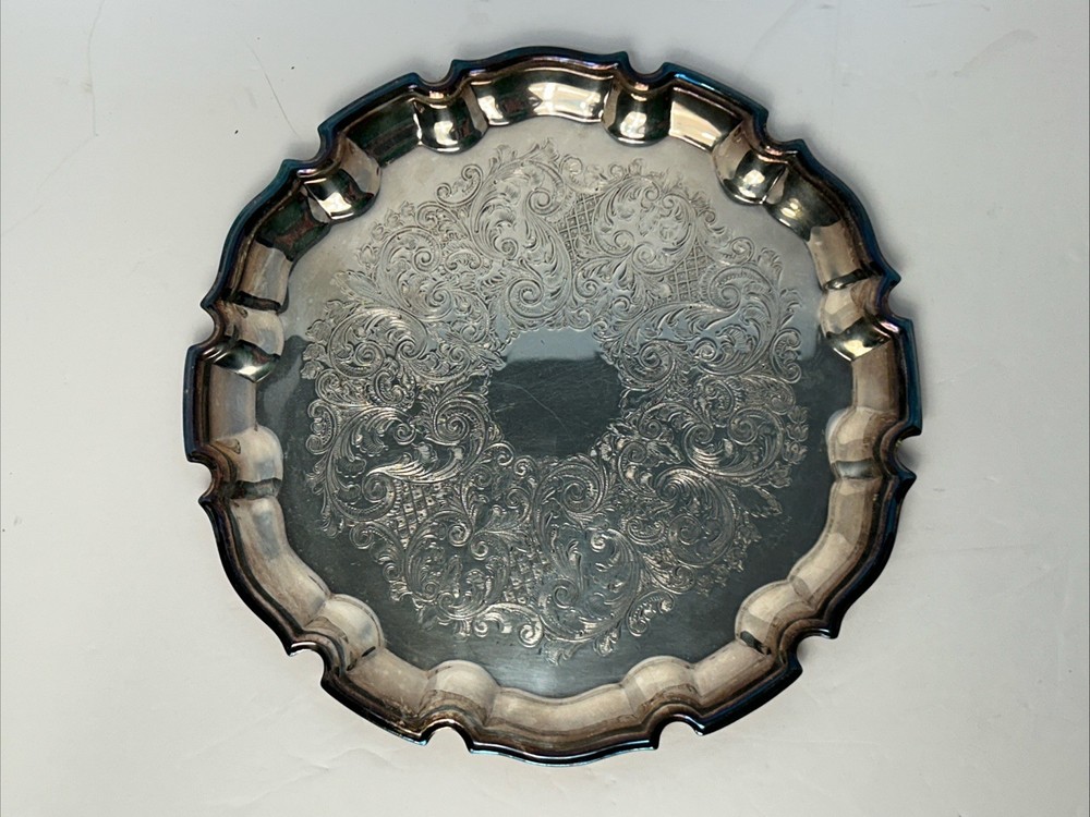 Towle E. P. Serving Platter Silver Plate Ornate Design 10.5” Round Tray #4035