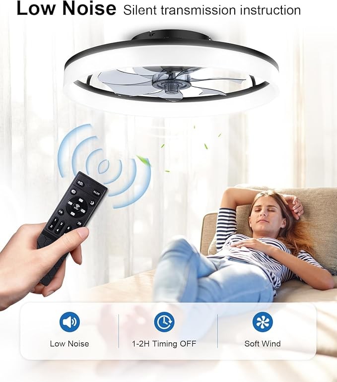 20" Modern Fan Lights Flush Mount LED Ceiling Light kit With APP Remote Control