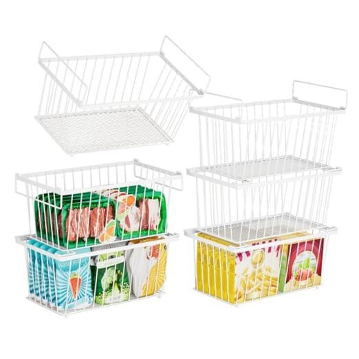 6 Pack Stackable Deep Freezer Organizer Bins ，Upgraded Bottom Leak White 6 Pack