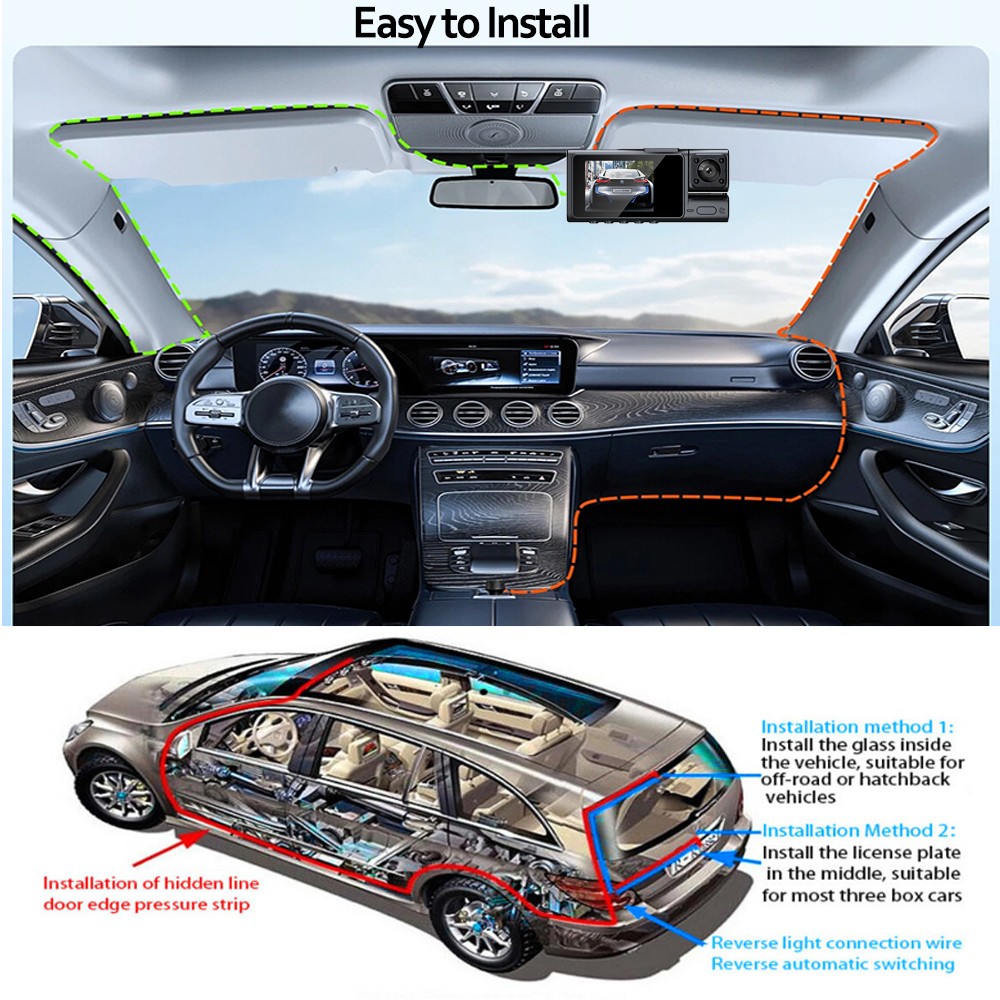 Dashboad Camera Car Camera 3 Channel 1080P Camera Night Vision IPS Screen