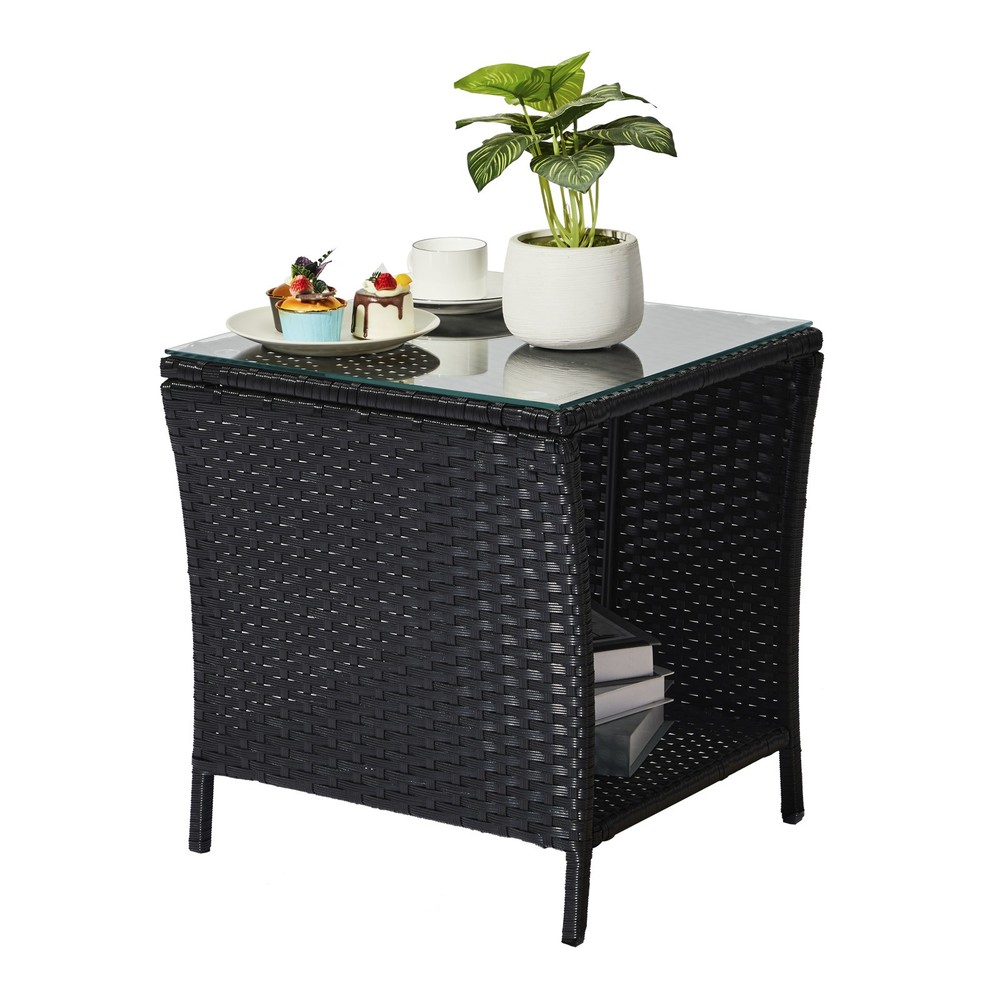 Outdoor Patio Wicker Side Table, Square End Table Bistro Coffee Table