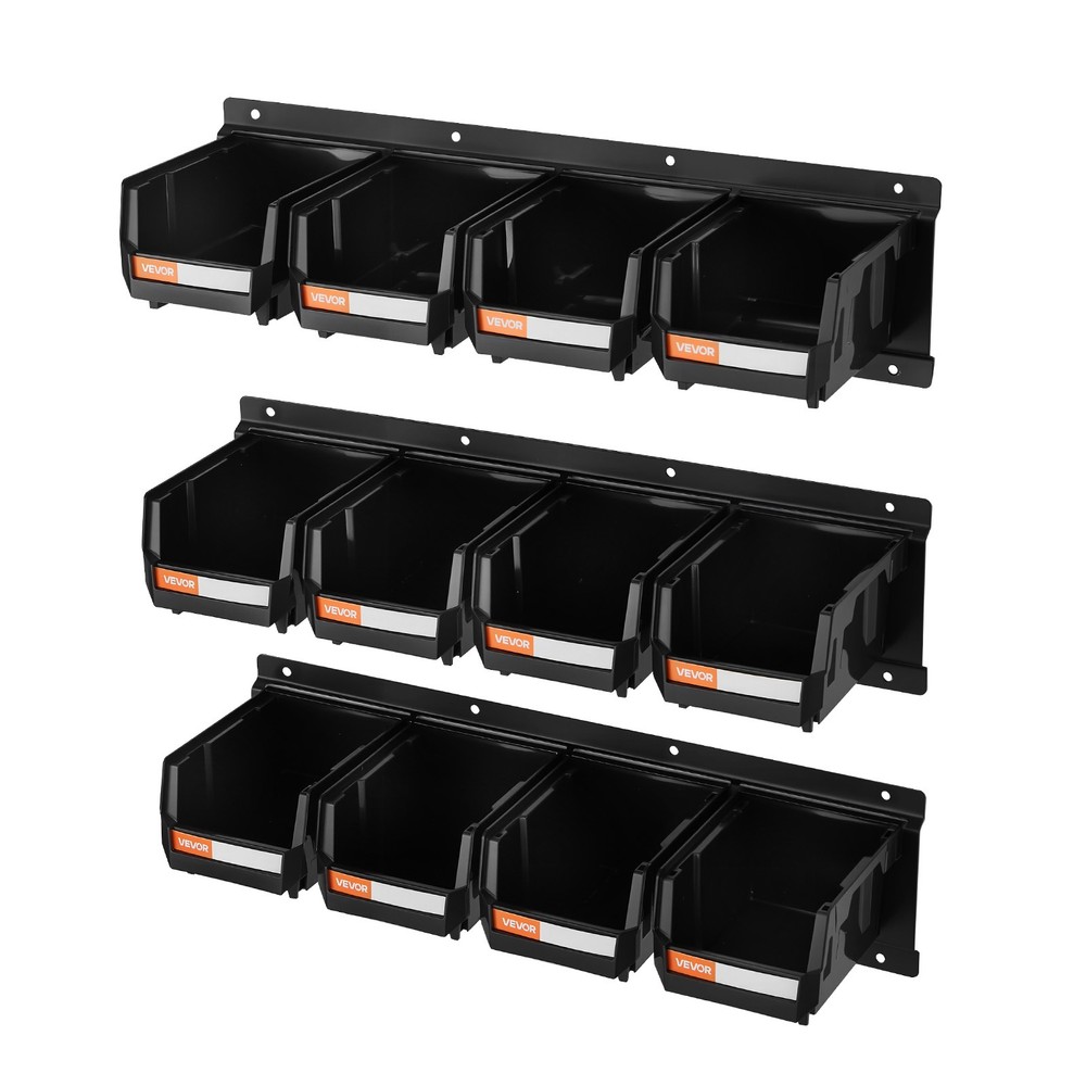 VEVOR Wall Mounted Storage Bins 12 pcs Hanging Stackable Storage Bin Black