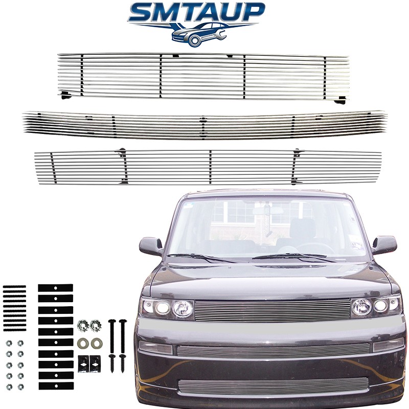 Chrome Grill Insert For 04-06 Scion xB Front Upper Bumper Billet Grille 3pcs Al