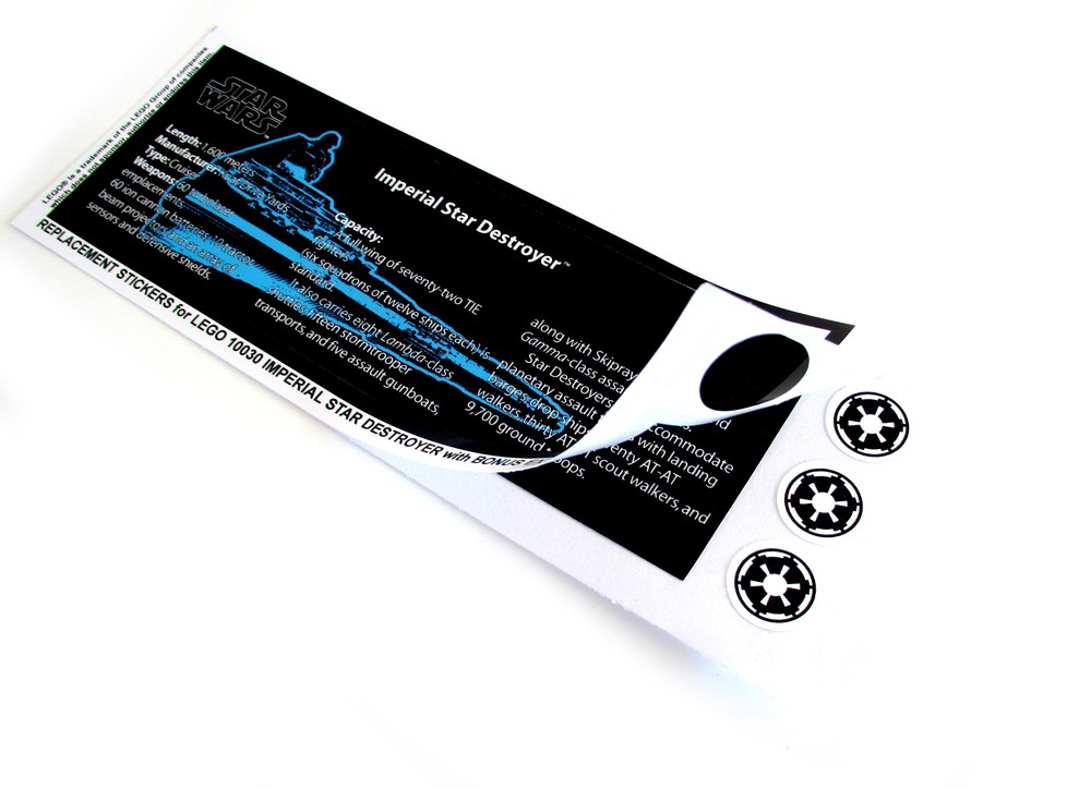 CUSTOM STICKERS for STAR WARS Set 10030 IMPERIAL STAR DESTROYER & MODEL DISPLAY