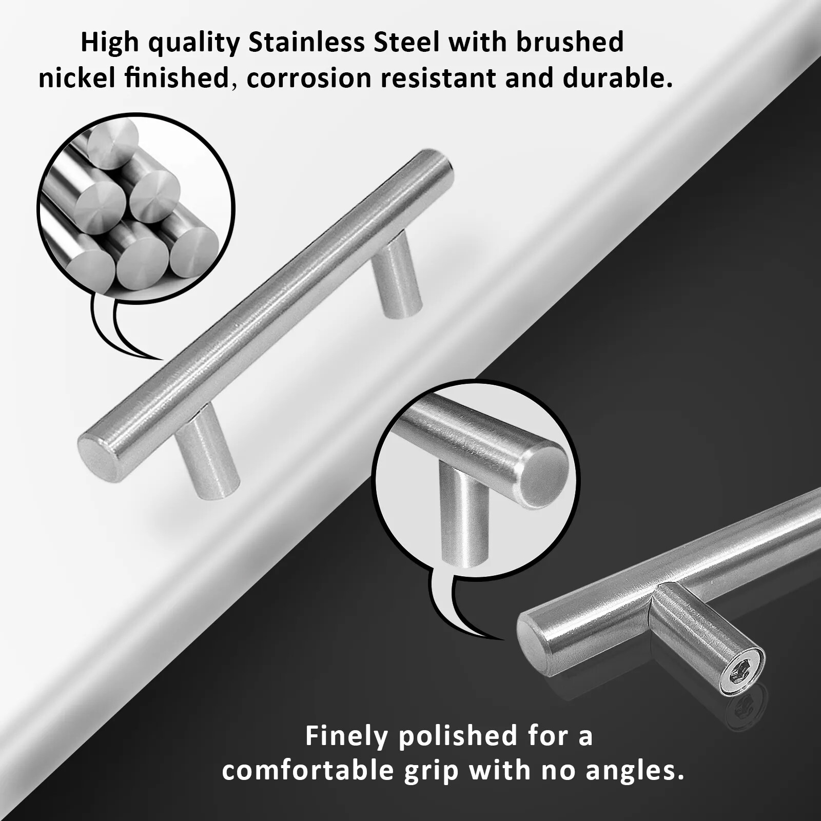 30Pack Brushed Nickel Kitchen Cabinet Pulls Stainless Steel Drawer T Bar Handles