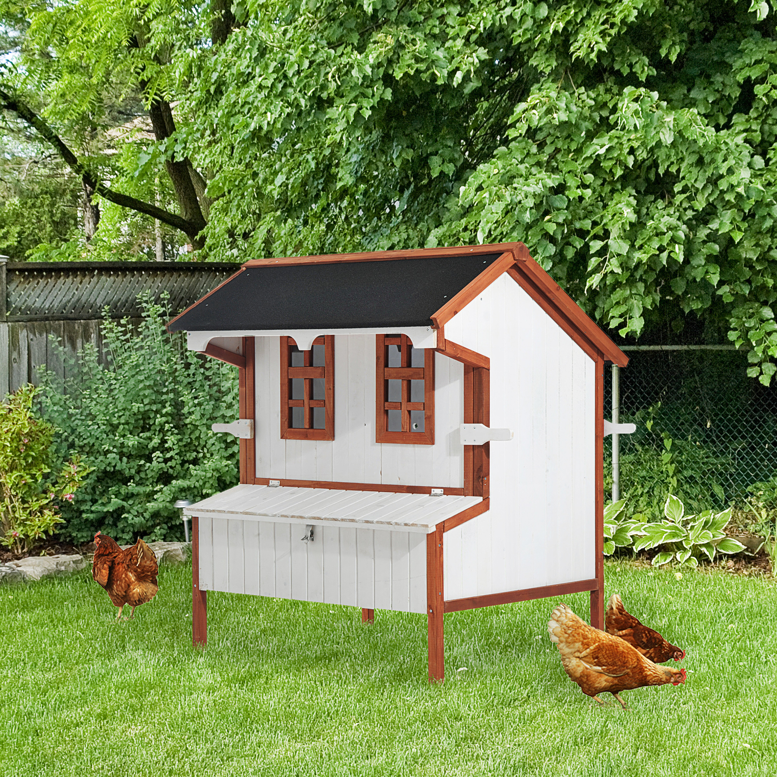 Chicken Coop Hen Cage Poultry Hutch Nesting Box Roof Wooden Large House Door