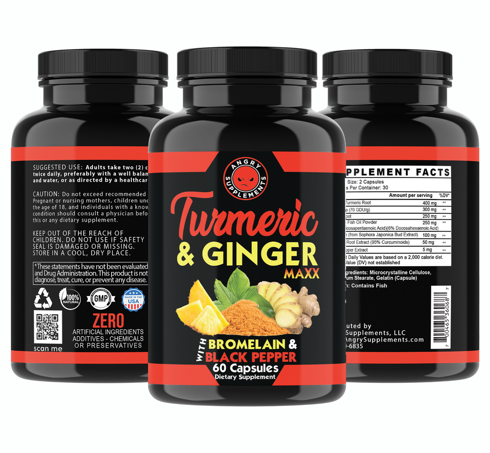 Angry Supplements Natural Turmeric Ginger Maxx, Joint Support Flexibility 3PK