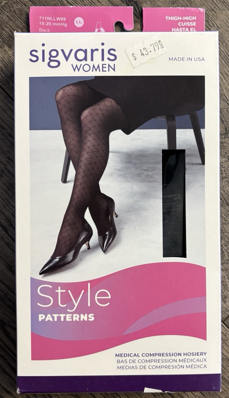 Sigvaris Sheer Womens Thigh Highs Black 15-20mm Hg Style 711