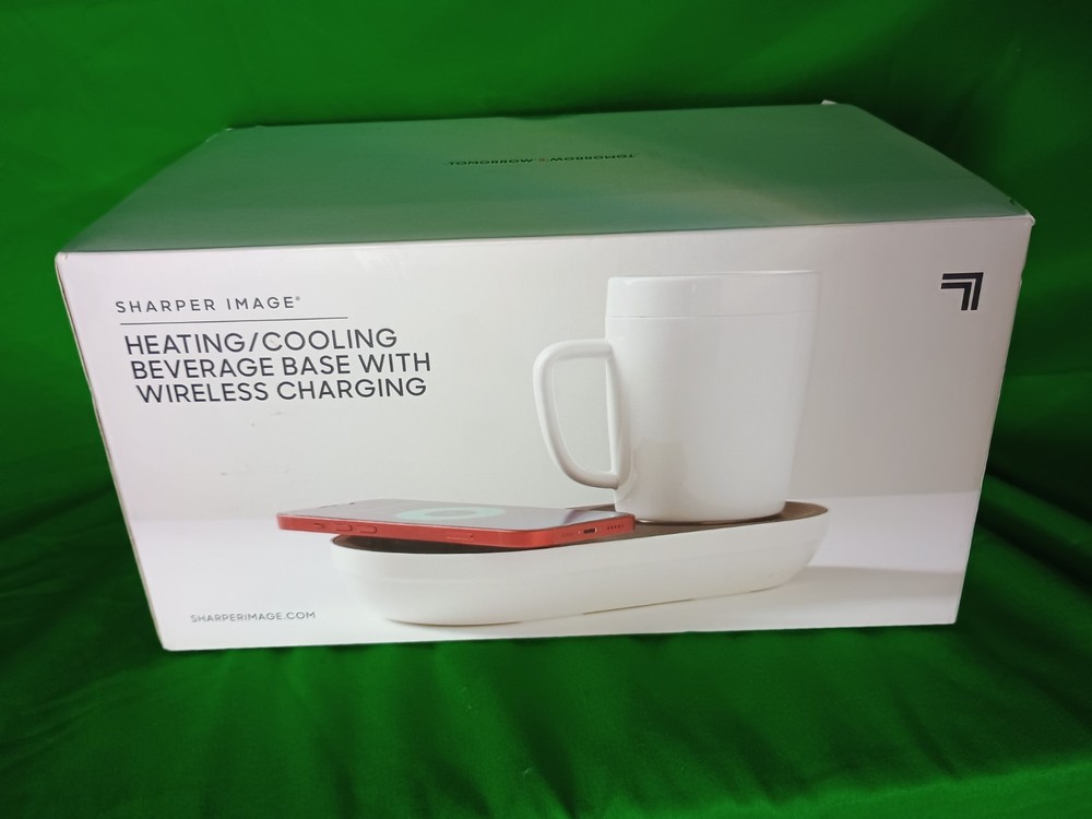 Sharper Image Heating/Cooling Beverage Base with Wireless Charger White