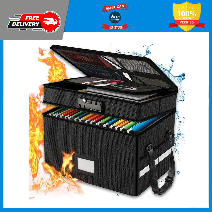 RHM Fireproof Document Box with Lock, 2 Layer Fire Proof File Box for Documen...