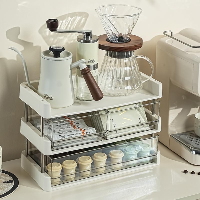 Stackable 3-Drawer Organizer: Tea, Coffee, Makeup & Office Supply Storage Box