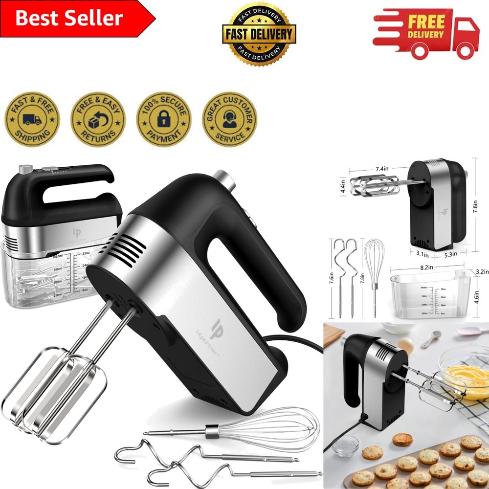 Compact Stainless Steel Hand Mixer - 5 Speeds, Eject Button & Storage Case