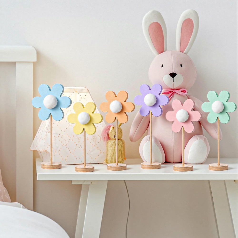 6 Pack Pastel Spring Table Decorations Daisy Centerpieces for Tables Easter Wood
