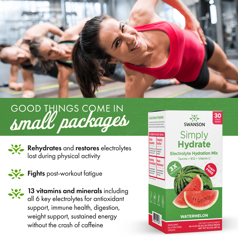 Swanson Simply Hydrate Electrolyte Hydration Mix - Watermelon 30 Pkts