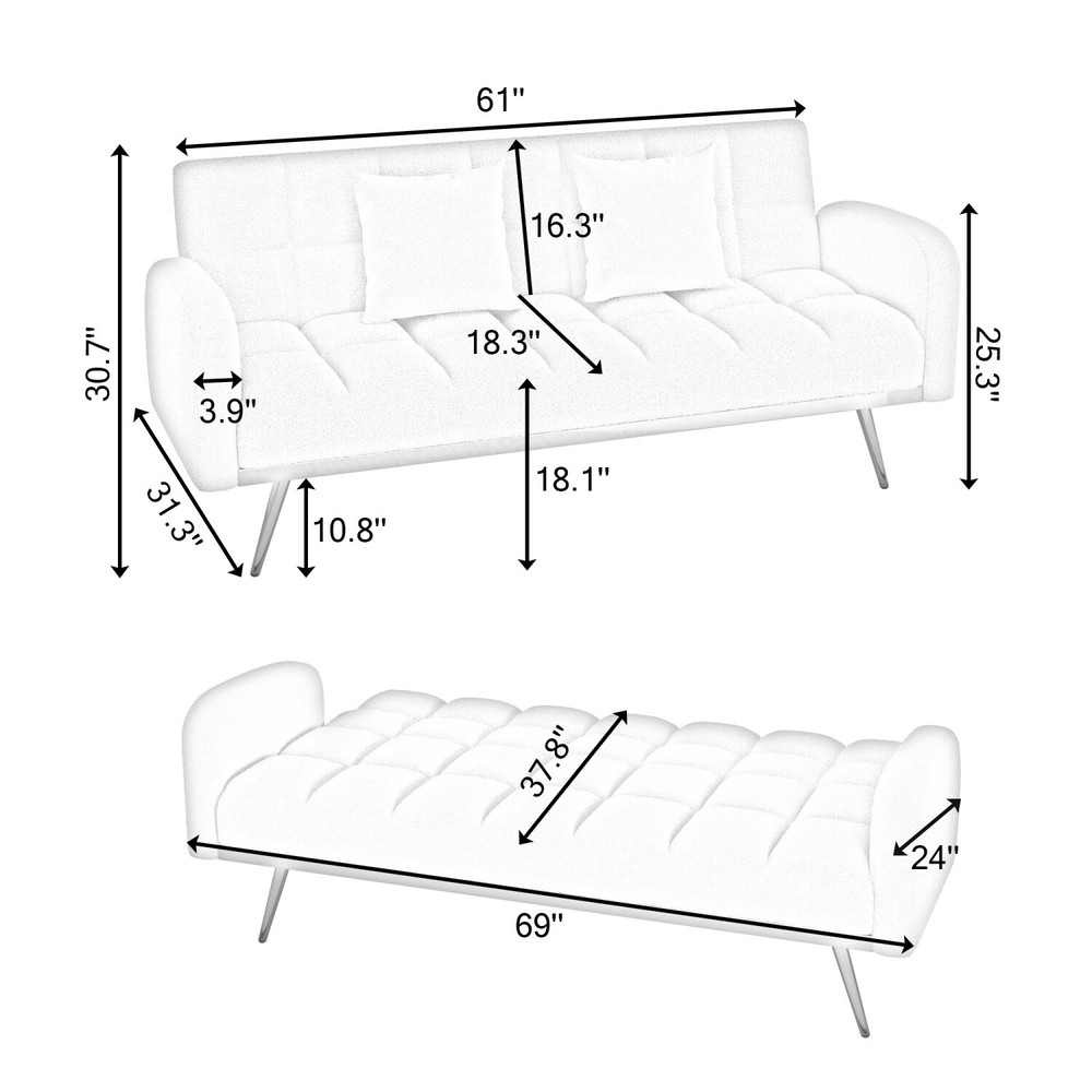 Convertible Sleeper Sofa Bed Loveseat Sofa Couch Futon Sofa Bed w/ Pillows