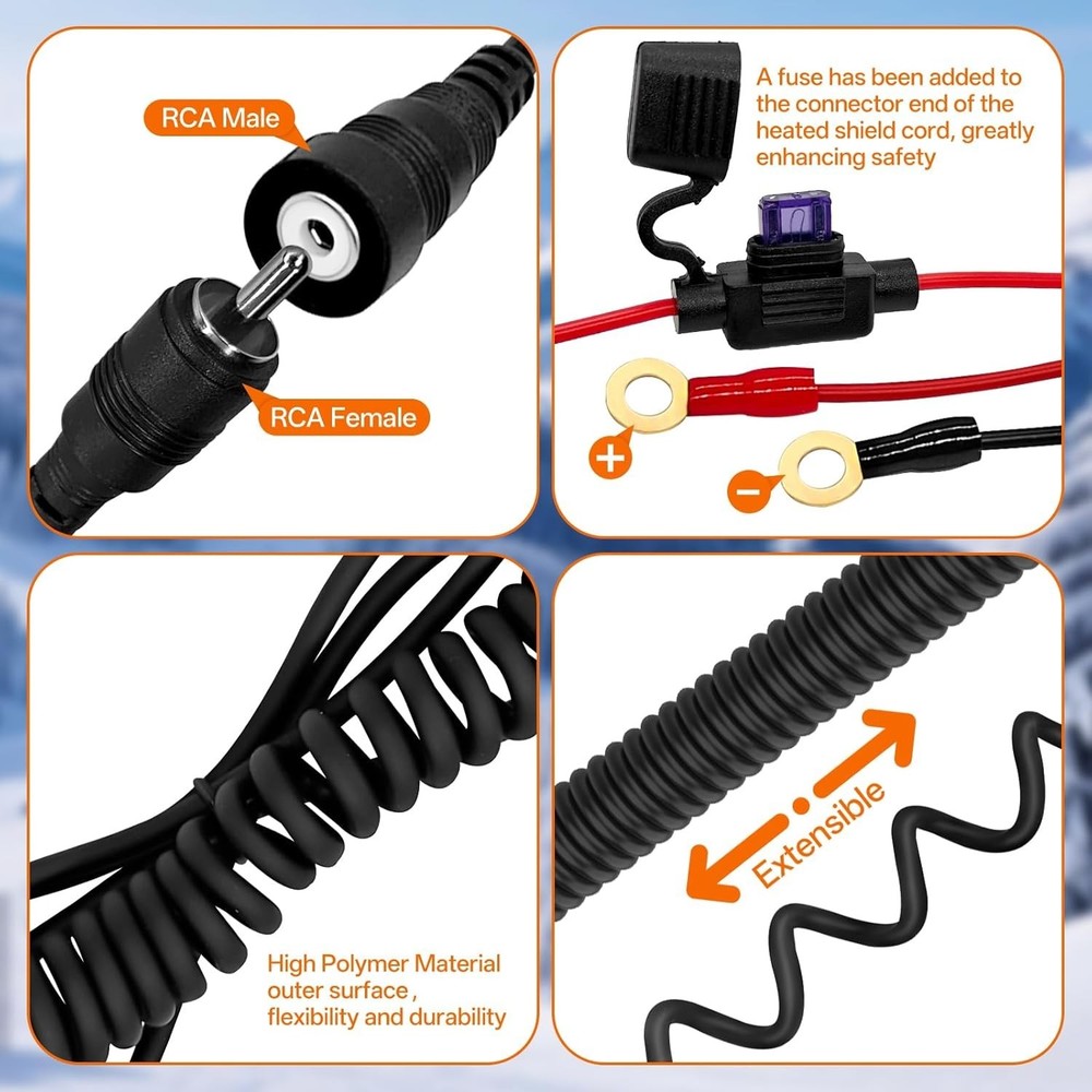 Versatile RCA Plug Heated Cord for Electric Shield Helmet & Visor Connection