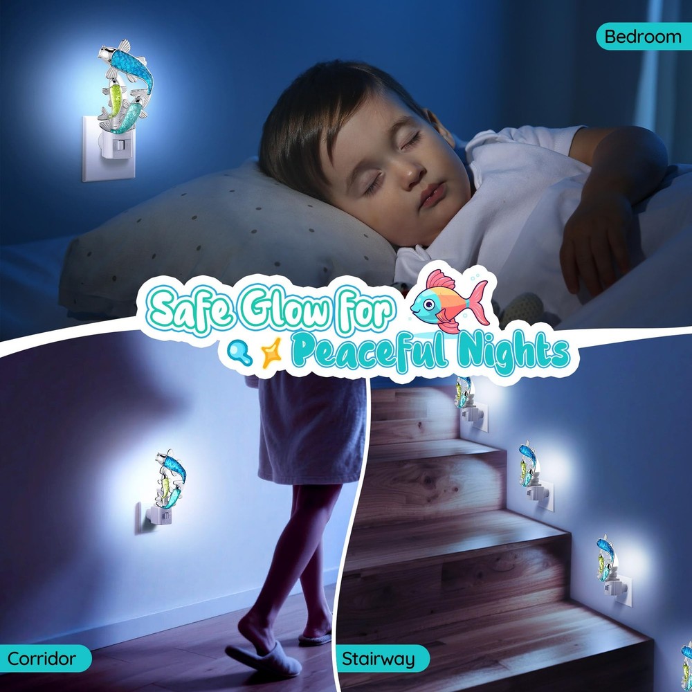 Fish Night Light, Beach Night Light, Plug into Wall Lamp with Manual Switch, ...