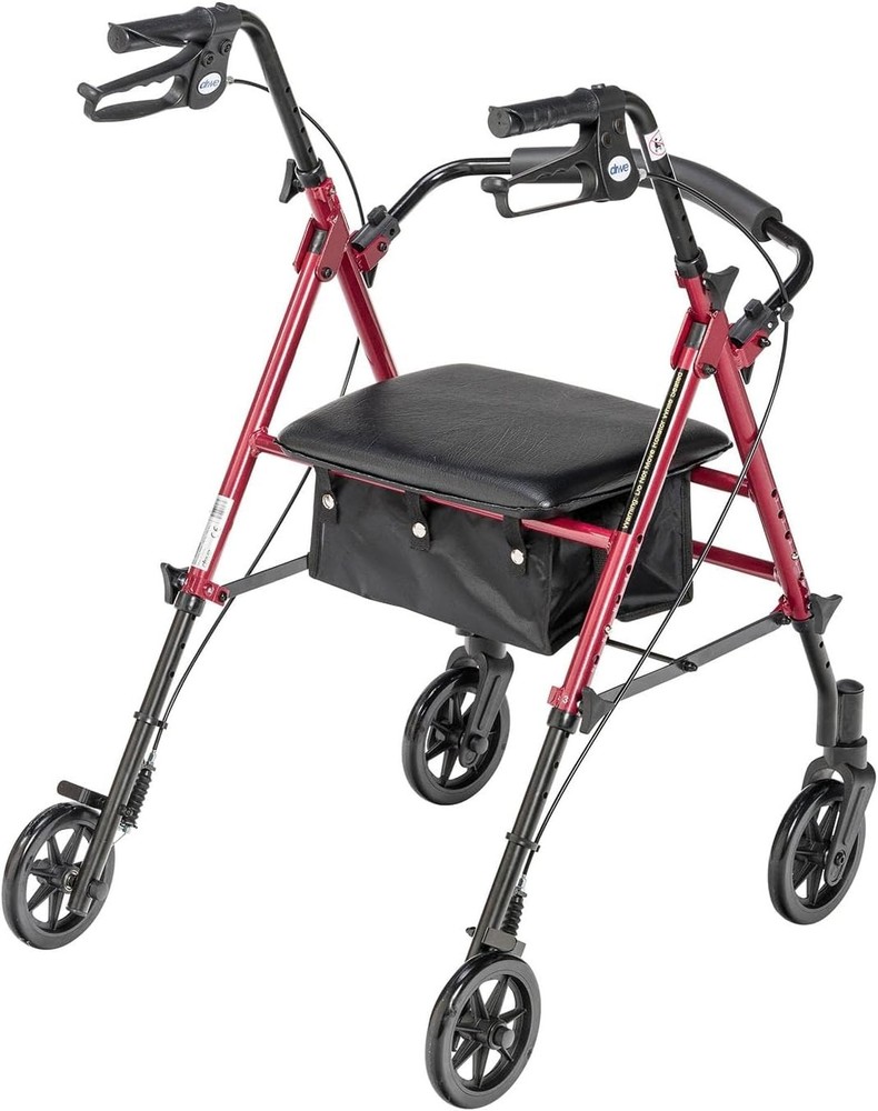Drive Medical RTL10261RD Foldable Rollator Walker with Seat - Adjustable Handles