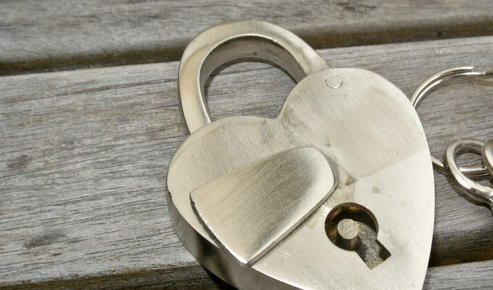 small SILVER tiny Vintage style antique "HEART LOVE " shape Padlock solid brass